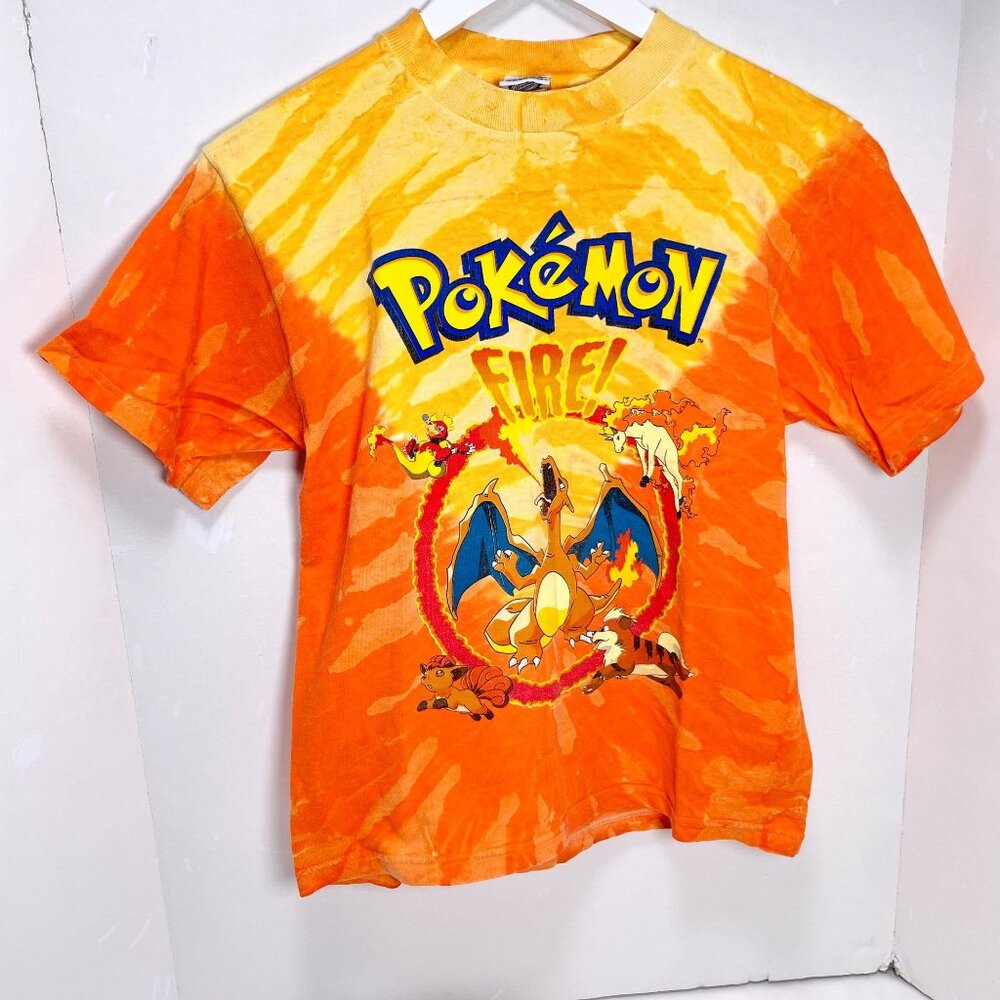 Vintage Nintendo Pokémon Charizard FIRE Orange Tie Dye T Shirt Youth M / 10-12 - Picture 8 of 9